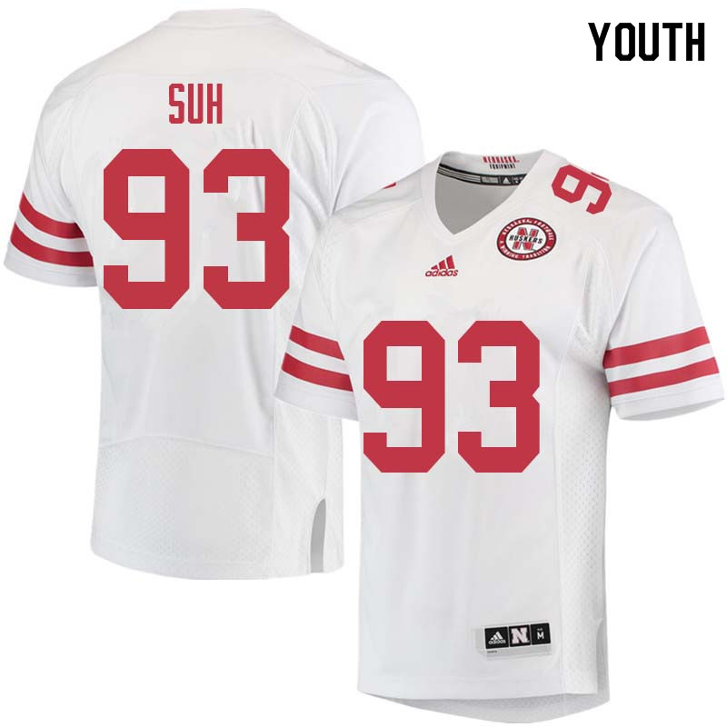 Youth #93 Ndamukong Suh Nebraska Cornhuskers College Football Jerseys Sale-White - Click Image to Close